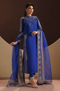 NAQSHI Manvi royal blue raw silk shirt with motif embroidery on front panel