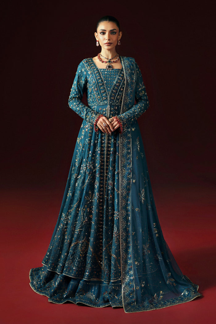 NAQSHI Marina zinc silver gown with adda-embroidered bodice, sequin sleeves, tassel-hem panels and raw silk trousers