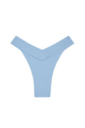 Front view of Marseille Bottom in Sky Rib showcasing V-front shirring, high-leg cut and ribbed texture on white background