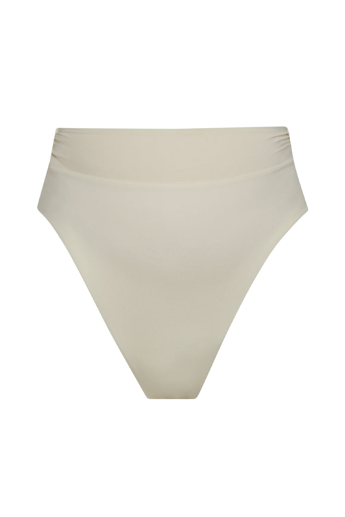 Front view of Maternity Sorrento bottom in ivory showcasing high-waisted fit and subtle front shirring on white background