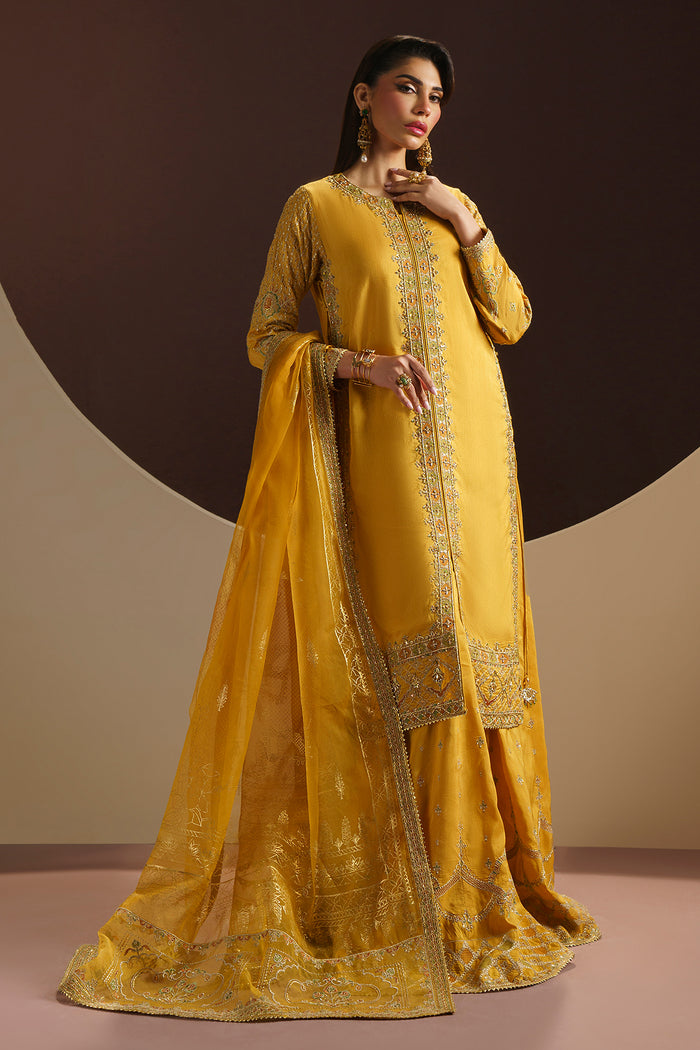 Dupatta styling shot of MAYA outfit highlighting organza dupatta embroidery and border finishing