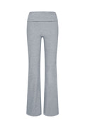 Light gray fold-over high-waist flared leggings with soft heathered fabric