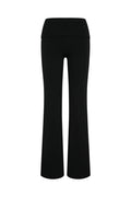 Black flared leggings, back view, high waistband