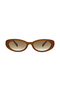 Brown oval sunglasses with gradient brown lenses on white background