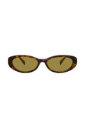 Oval tortoiseshell sunglasses with olive-brown lenses