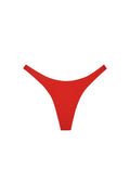 Front flat lay of Milos Thong in Chili Pepper showcasing high-cut V front and slim waistband on white background
