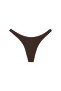 Front view of Milos Thong in Espresso showcasing seamless, mid-rise thong with minimal silhouette on white background