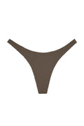 Front flat lay of Milos Thong in Stone Crinkle showing seamless mid-rise fit and crinkled textured fabric on white background