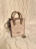Coach Mini Tote Bag Charm – Signature Canvas Beige Handbag Keychain Accessory, New