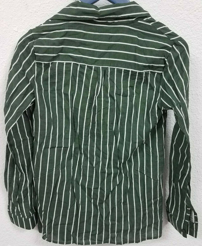 Misslook Women's Stripes Button Down Shirts Roll-up Sleeve Top, Green, Small