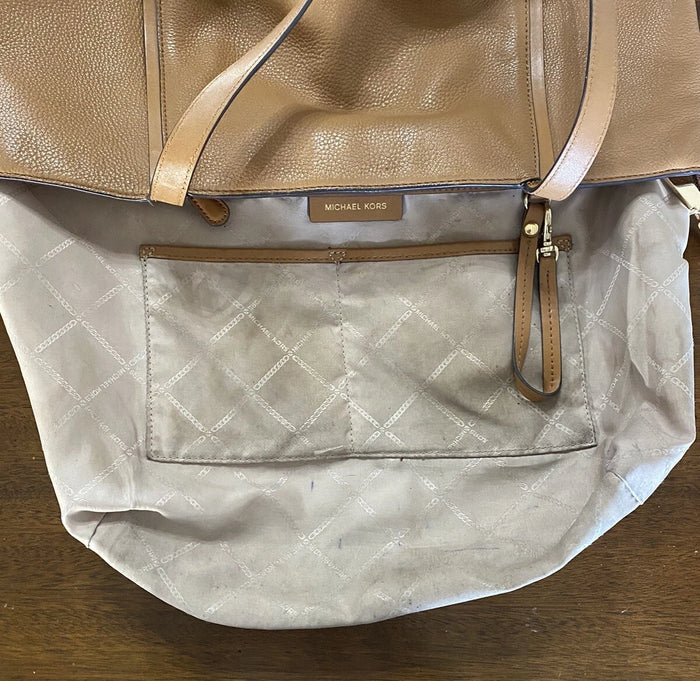 Michael Kors MK Brown Leather Tote Handbag – Designer Women's Purse