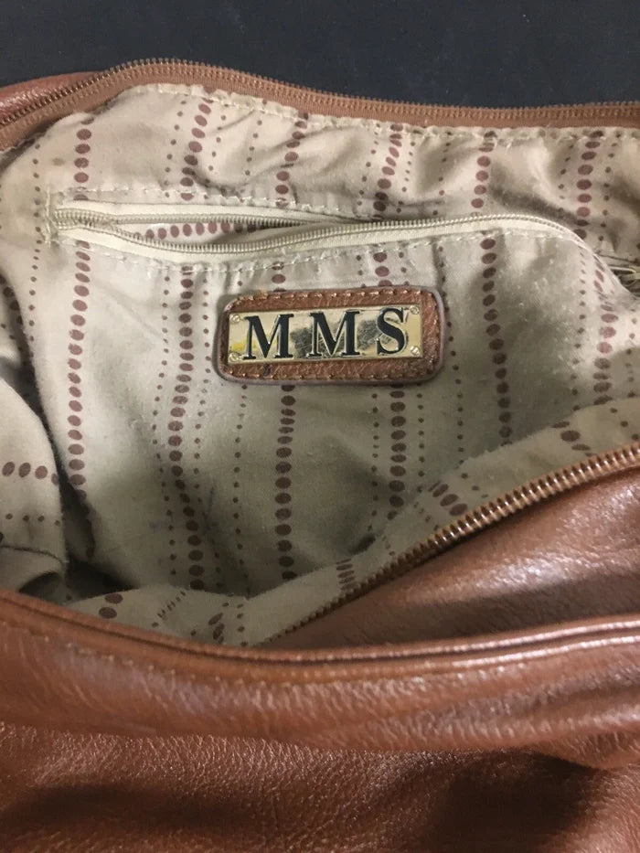 MMS Design Studio Brown Studded Faux Leather Satchel – Women's Designer Handbag Purse