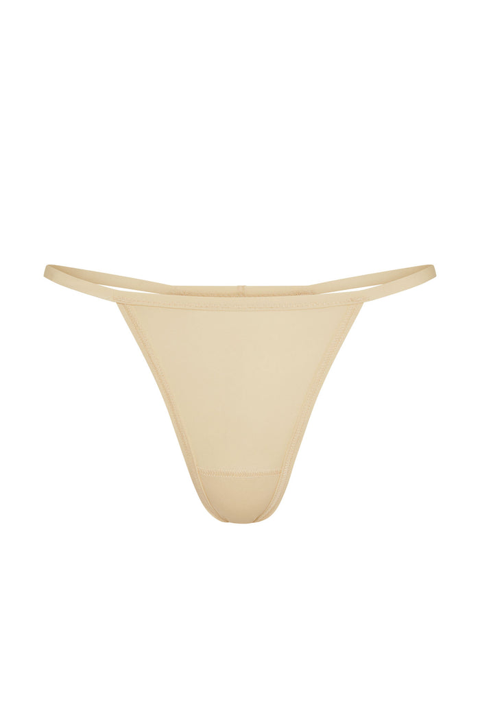 Front view of Monday G String in Cashmere showing minimal coverage and thin double side straps on white background