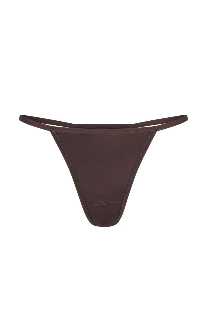 Front view of Monday G String (clove) showcasing thin side straps and minimal coverage on white background