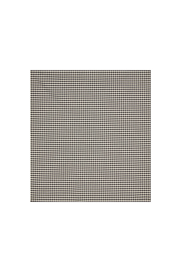 Flat front view of Monday Head Scarf showcasing black-and-white gingham check, square shape, and lightweight drape on white background