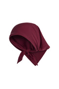 Angled view of Monday Headscarf in Fig showcasing tied knot and soft drape on white background