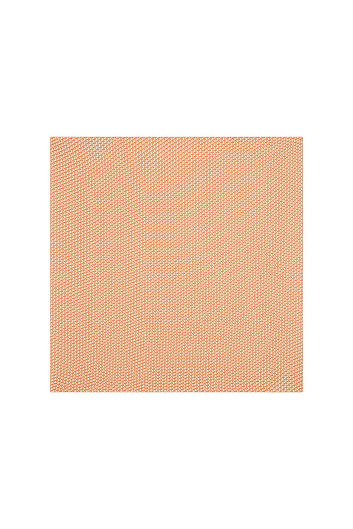Flat lay of Monday Head Scarf in Micro Geo silk showcasing micro geometric peach-and-white pattern on white background