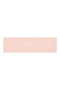 Flat lay of Monday Headband in Heather Powder Pink showcasing centered embroidered “MONDAY” logo on white background