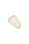 Angled close up of Monday Headband in ivory showcasing wide silhouette in swim fabric on white background