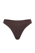 Front view of Invisible Thong in Clove showcasing mid-rise fit and raw-edge seamless finish on white background