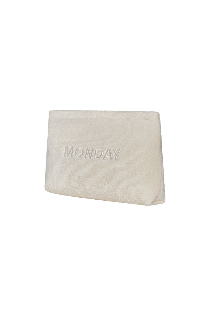 Beige terry-cloth pouch with embroidered MONDAY