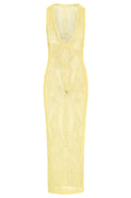 Front view of Monte Carlo Tie Dress - Meyer Petit Crochet with plunging V-neck and adjustable tie on white background