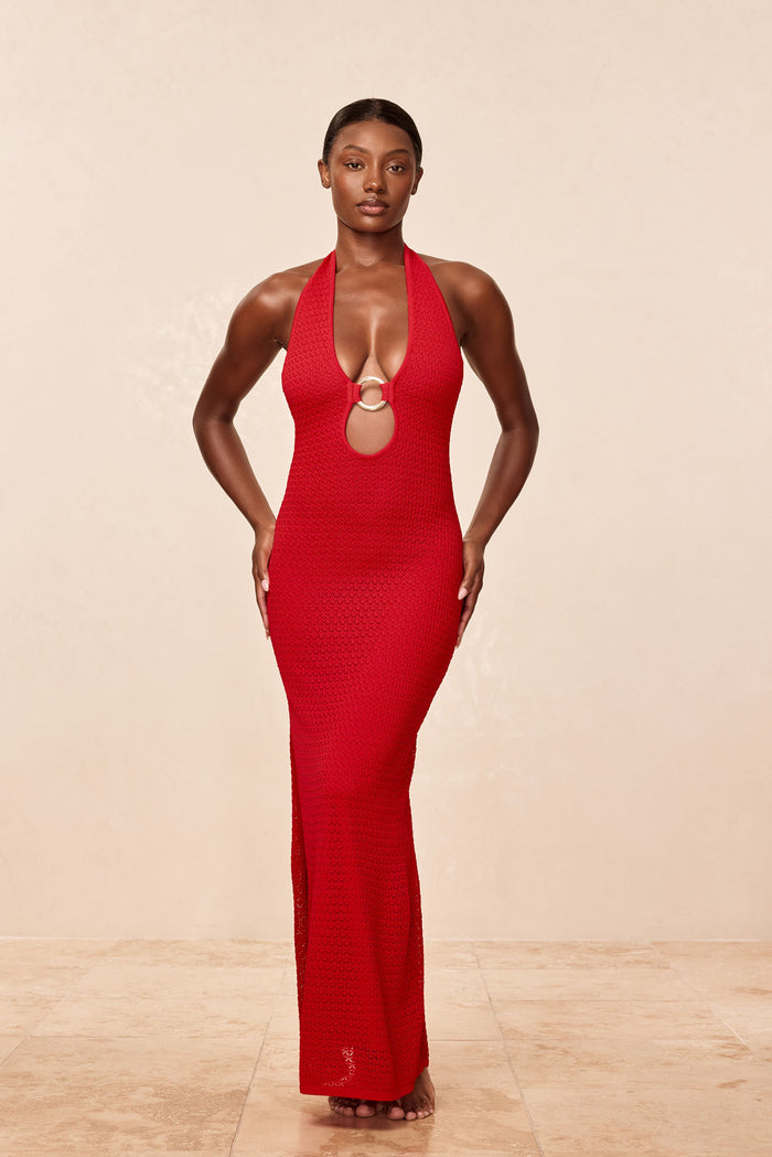 Montego Halter Dress - Chili Pepper Lace Crochet