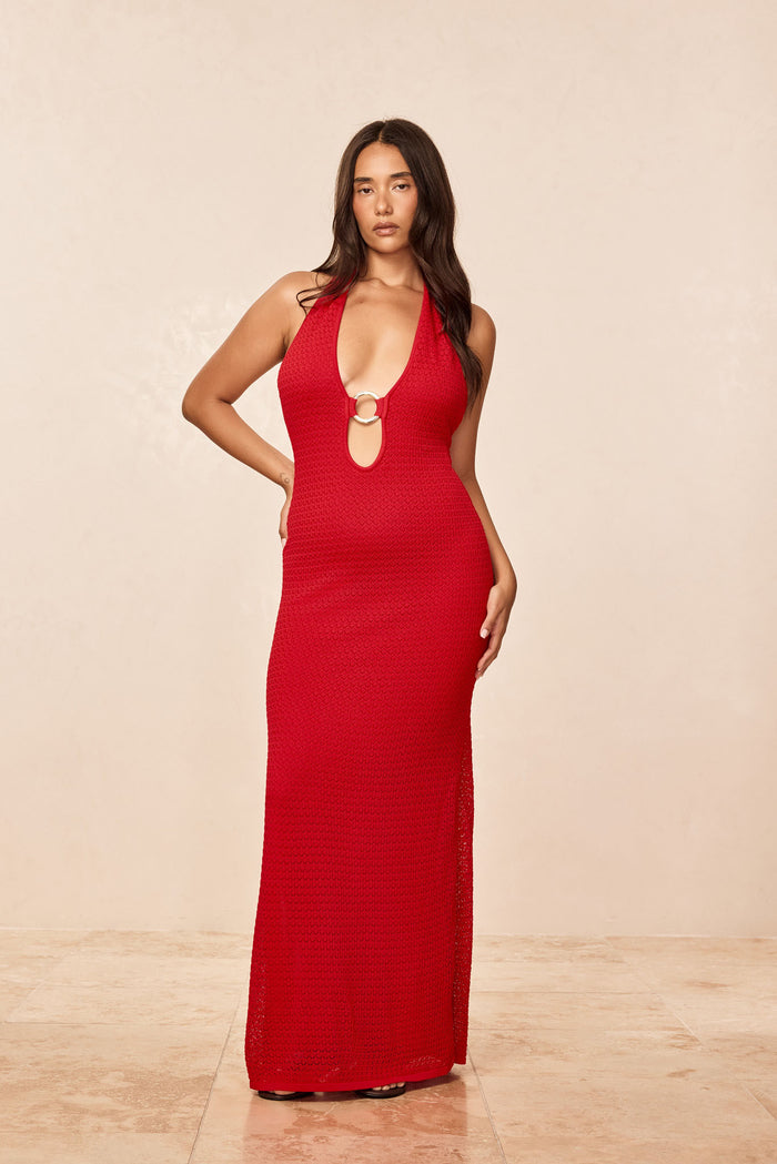 Montego Halter Dress - Chili Pepper Lace Crochet