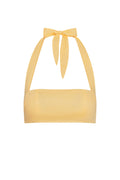 Front view of Montserrat Top in honey showcasing halter tie bow and cropped bandeau silhouette on white background