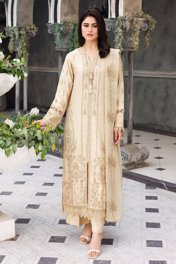 Skin gold long straight shirt ready to wear 3 piece suit with culotte and crinkle dupatta