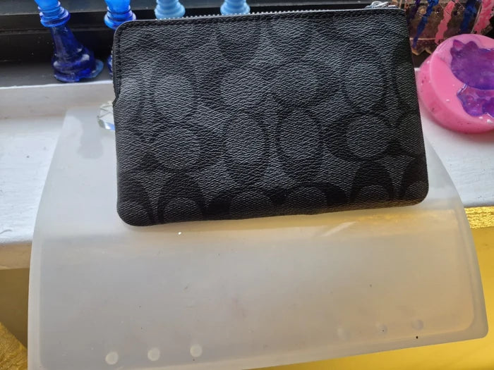 Coach New York Black Leather Wristlet – Small Zip Top Purse Handbag
