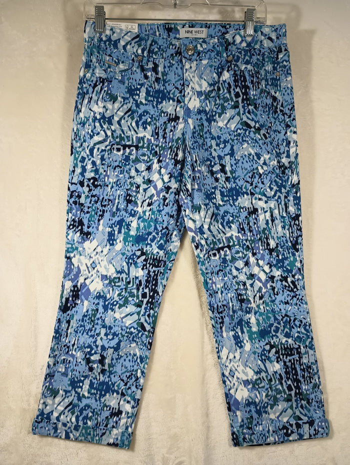 Nine West Jeans Women's 4 Chrystie Capri Stretch Blue Denim Print Soft Twill