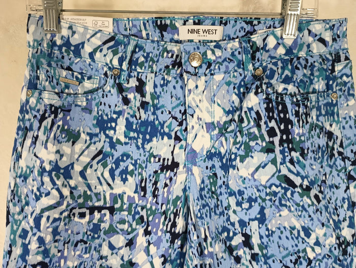 Nine West Jeans Women's 4 Chrystie Capri Stretch Blue Denim Print Soft Twill