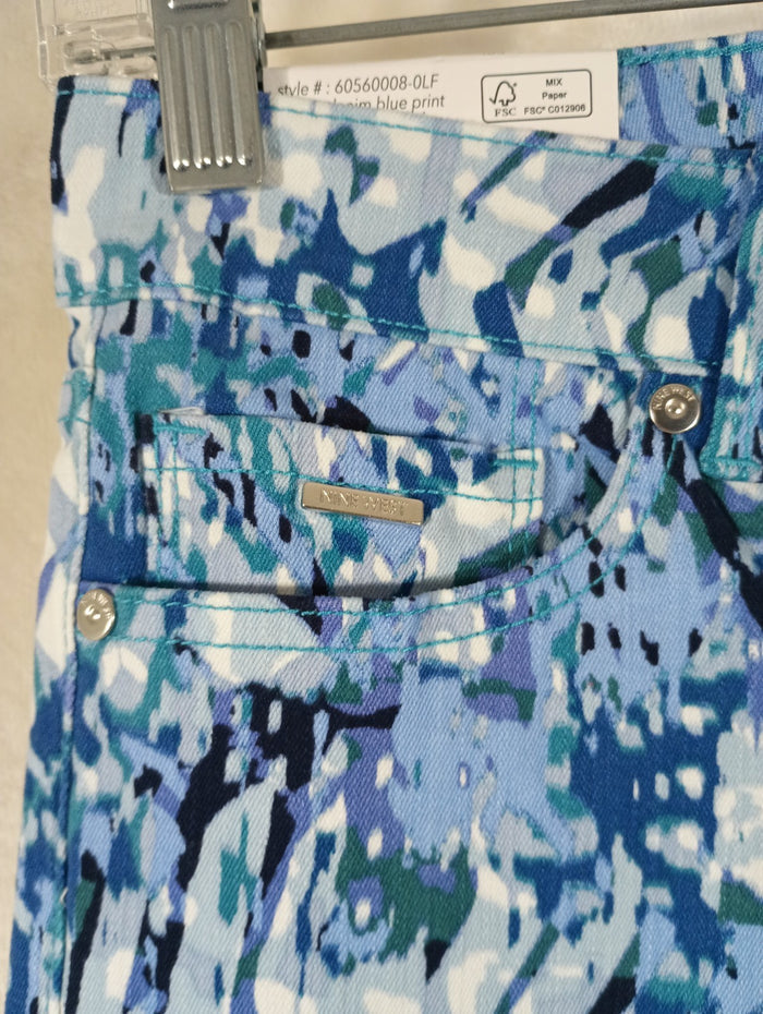 Nine West Jeans Women's 4 Chrystie Capri Stretch Blue Denim Print Soft Twill