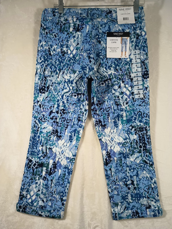 Nine West Jeans Women's 4 Chrystie Capri Stretch Blue Denim Print Soft Twill