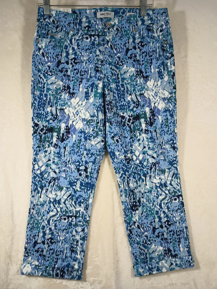 Nine West Jeans Women's 6 Chrystie Capri Stretch Blue Denim Print Soft Twill