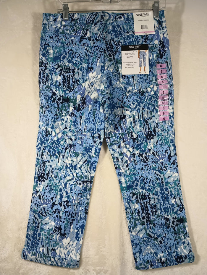 Nine West Jeans Women's 6 Chrystie Capri Stretch Blue Denim Print Soft Twill