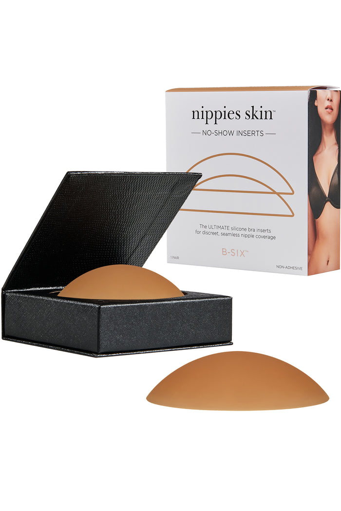 nippies skin NO-SHOW INSERTS, caramel silicone bra inserts with black storage case