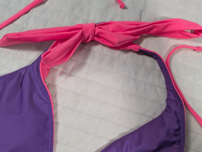 No Boundaries Large 11-13 Swim Top Reversible Purple Dune Supercharge Pink