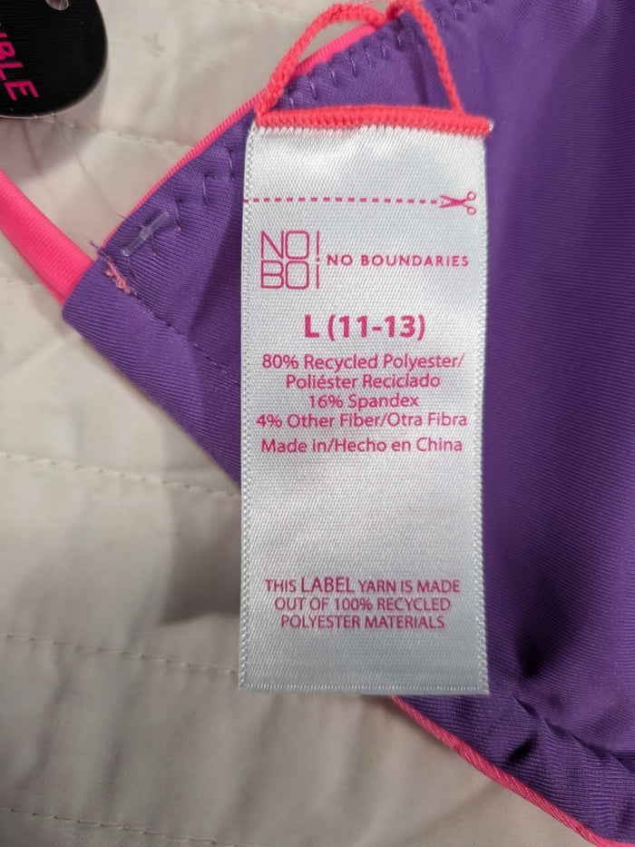 No Boundaries Large 11-13 Swim Top Reversible Purple Dune Supercharge Pink