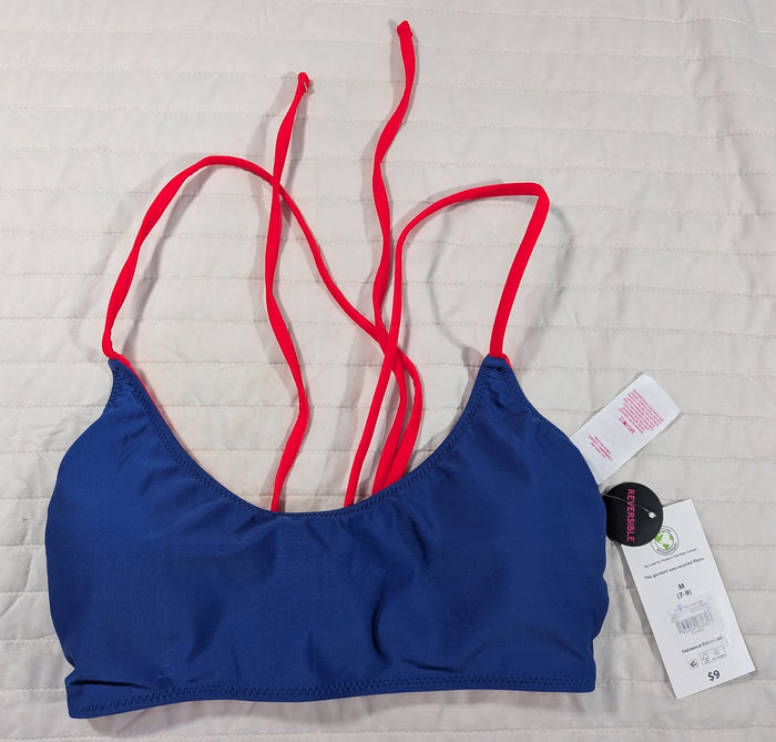 No Boundaries Medium 7-9 Swim Top Reversible Glow Orange Cobalt Blue Crush