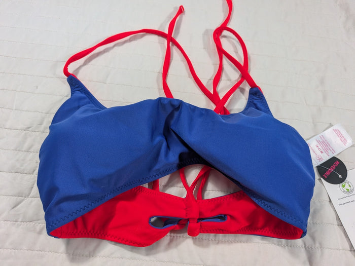 No Boundaries Medium 7-9 Swim Top Reversible Glow Orange Cobalt Blue Crush