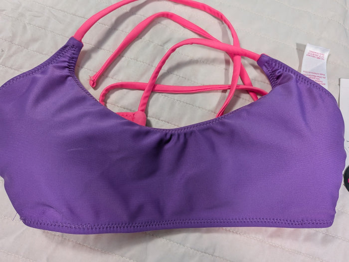 No Boundaries Small (3-5) Swim Top Reversible Purple Dune Supercharge Pink
