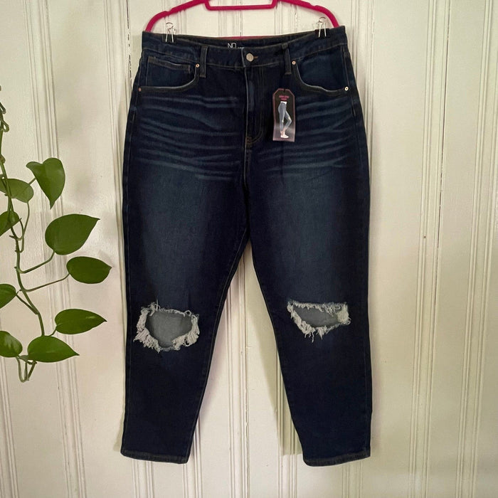 No Boundaries Women’s Blue High Rise Destructed Mom Jeans