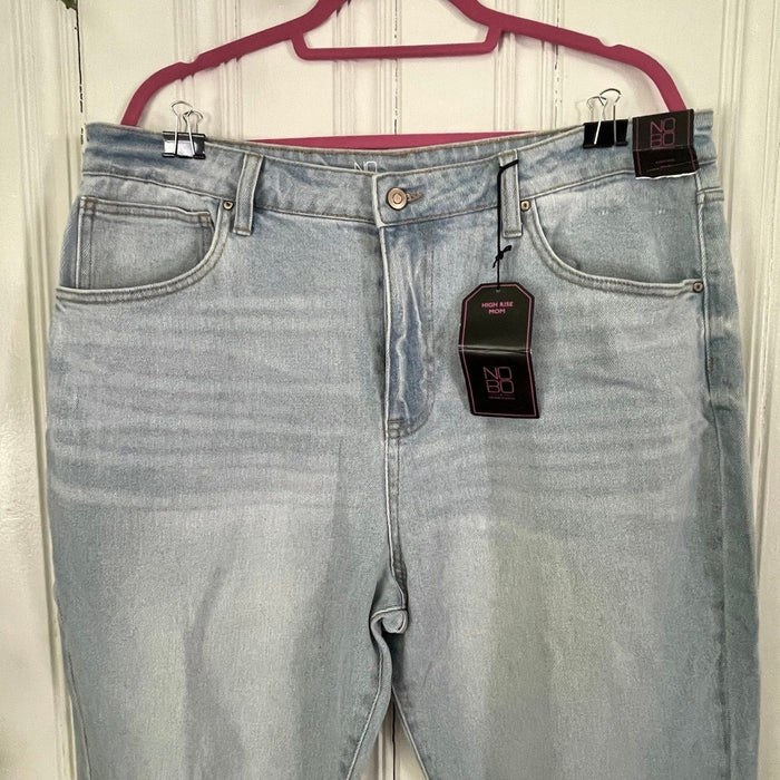 No Boundaries Women’s Light Blue High Rise Destructed Mom Jeans