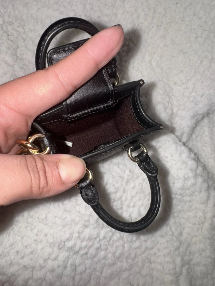 Coach North Mini Tote Bag Charm – Brown Logo Canvas & Leather Keychain Accessory, Authentic New