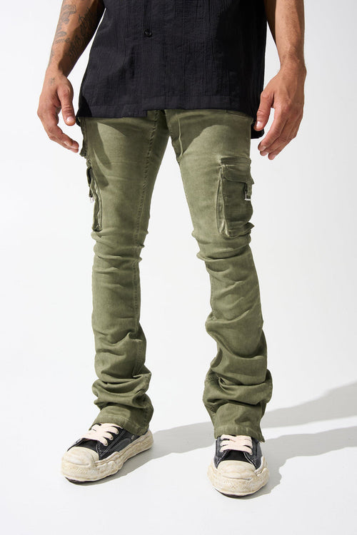 "OIL" Cargo Stacked Jeans