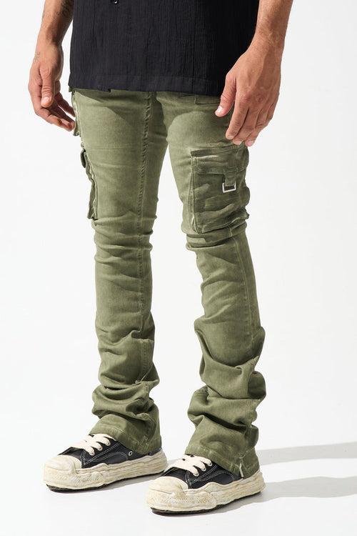 "OIL" Cargo Stacked Jeans