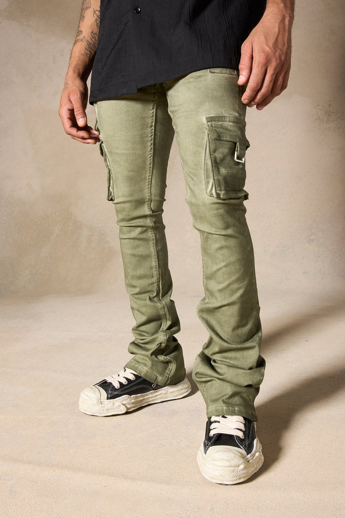 "OIL" Cargo Stacked Jeans