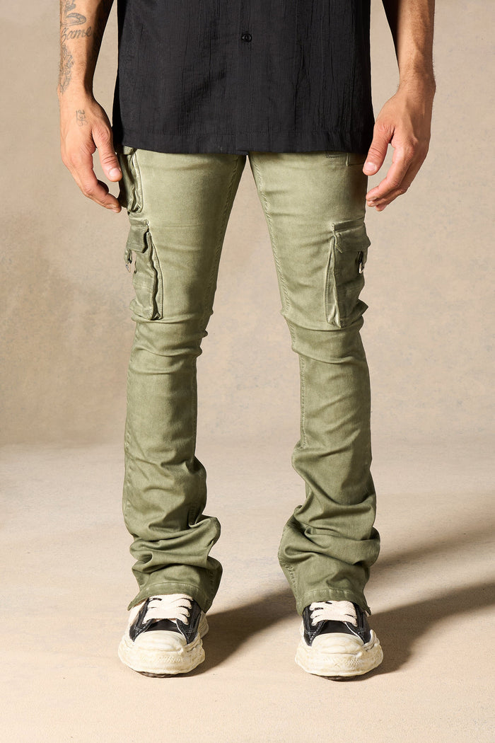 "OIL" Cargo Stacked Jeans